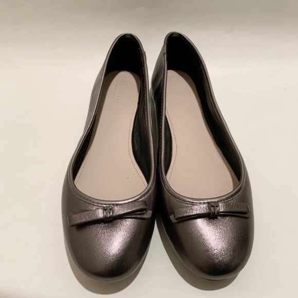 Ted Baker Noraih Grey Metallic Gunmetal Leather Bow Ballerina Flat Shoes 39 8.5 - Picture 8 of 10